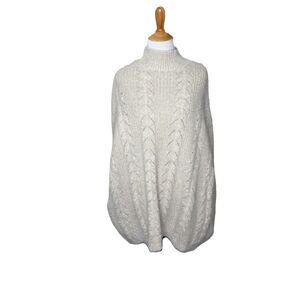Anthropologie Akemi & Kin Eyelash Turtleneck One Size Biege Cable Knit Poncho